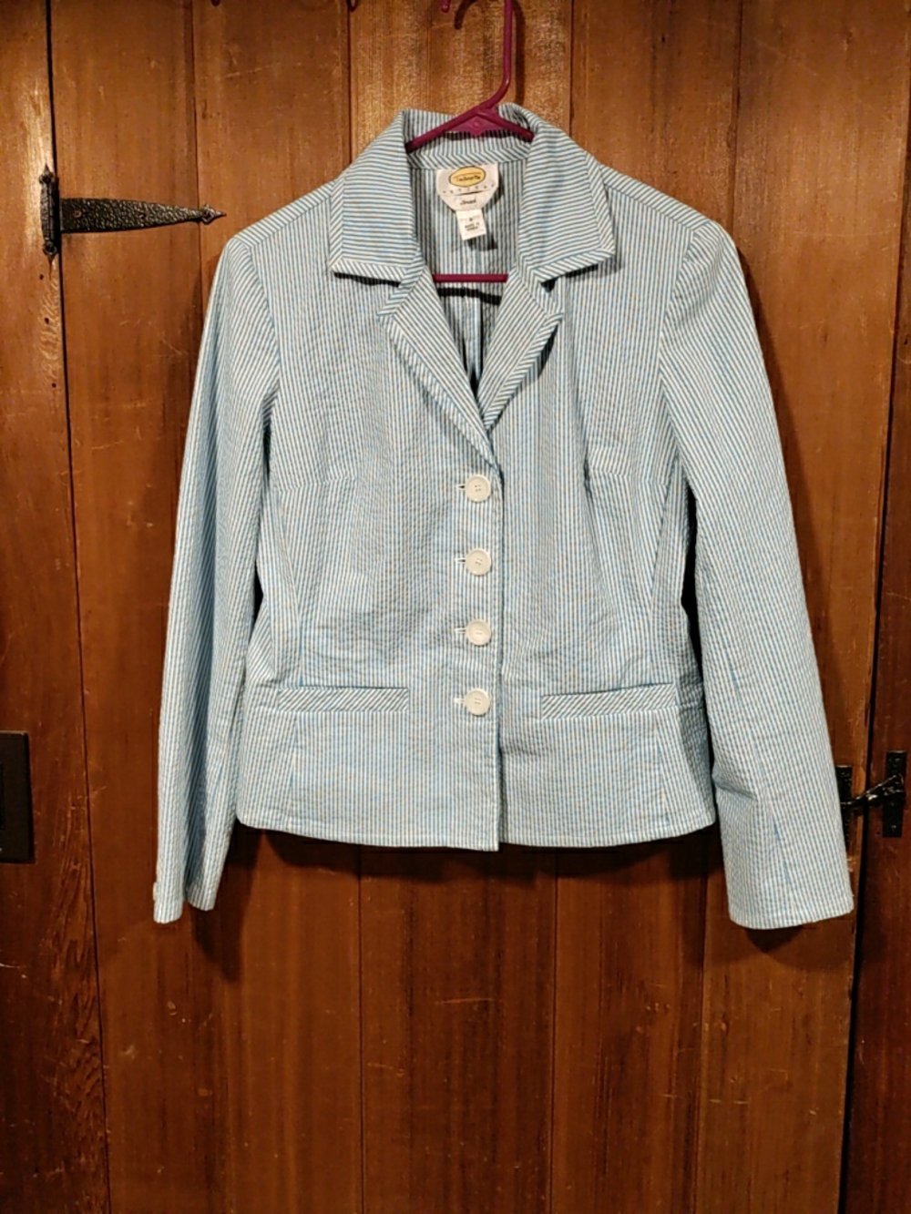 Talbots Light Blue & White Seersucker Women's Blazer